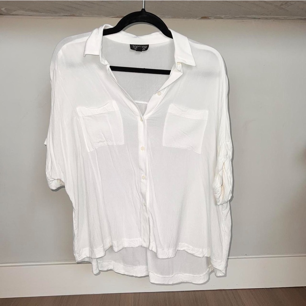 Topshop White Short Sleeve Button Up Blouse